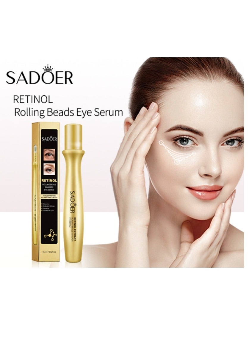 Retiinol Rolling Beads Massage Eye Serum -Eye Cream Anti Aging, Retinol Eye Cream for Dark Circles and Puffiness, Eye Cream for Wrinkles with 360° Massage Ball