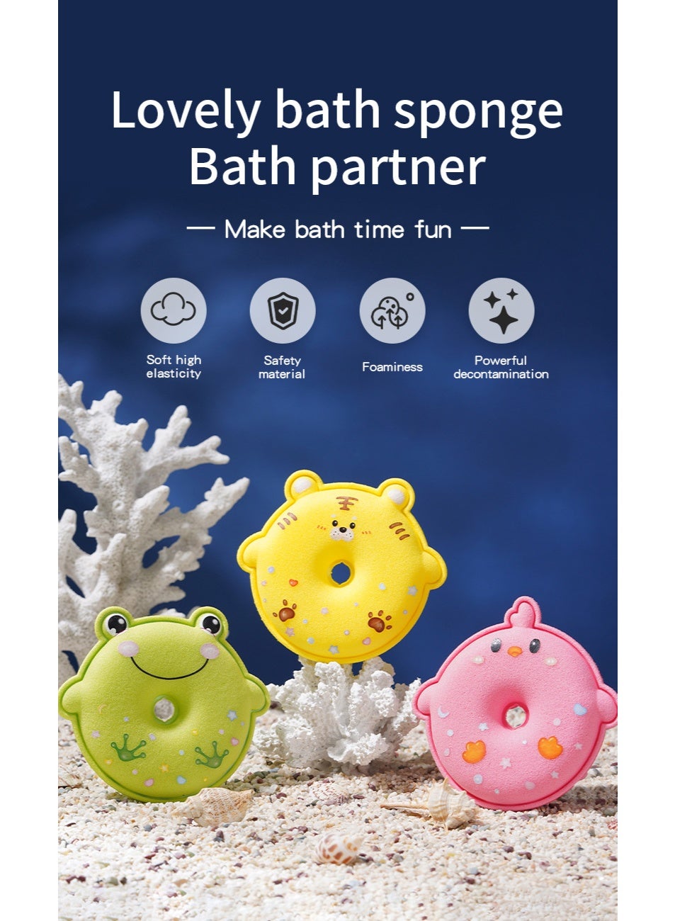 【4PCS Cartoon Bath Sponges】Kids Shower Loofah Baby Bath Scrubber | PVC + Polyurethane Material | 4 Color Animal Shapes Random Delivery | 3D Honeycomb Design | Rich Fluffy Fiber | Soft Skin-Friendly Rich Lather | Strong Water Absorption Painless Scrubbing | Suction Cup For Hanging | Fun Bath Time For Babies