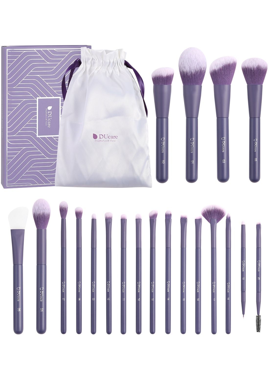 Makeup Brushes Professional 20Pcs Purple Makeup Brush set with Silicone Face Mask Brush Kabuki Foundation Blending Powder Blush Concealers Eyeshadows Brushes