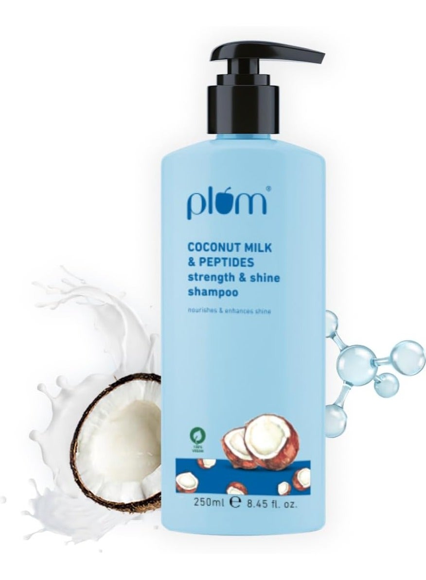 Plum Coconut Milk & Peptides Strength & Shine Hair Shampoo Contains Coconut Milk, Pea Peptide Enhances Hair's Shine and Strengthens Hair Paraben-Free, 100% Vegan 250 ml