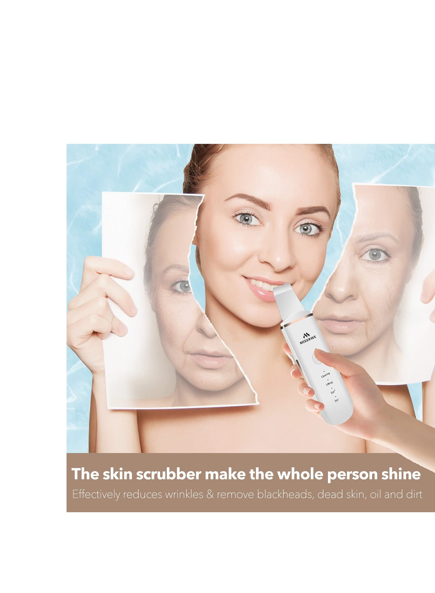 Skin Scrubber Face Skin Spatula Facial Scrubber Spatula for Deep Cleansing Blackhead Remover Pore Cleaner with 4 Modes (White)