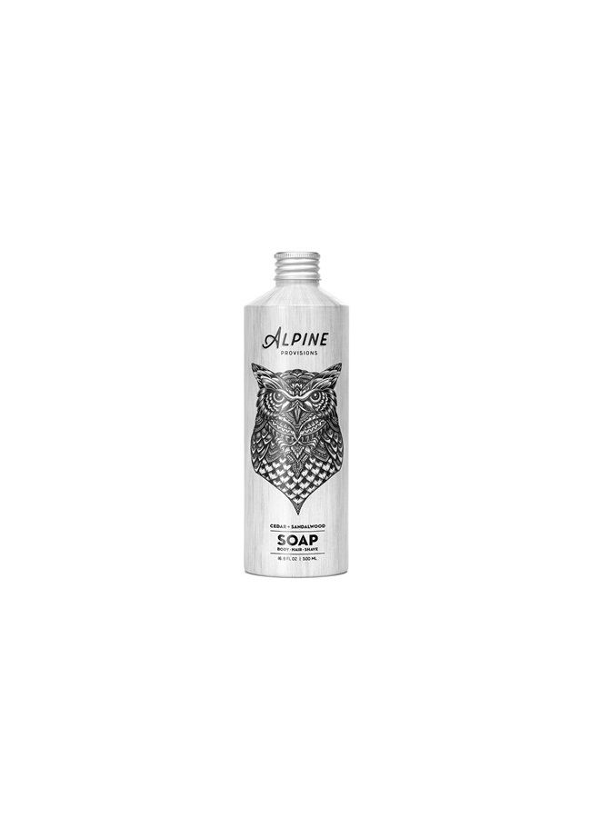 Plant-based All-in-One Soap, Cedar + Sandalwood, 16.9 fl oz, Plastic-free Aluminum Bottle.