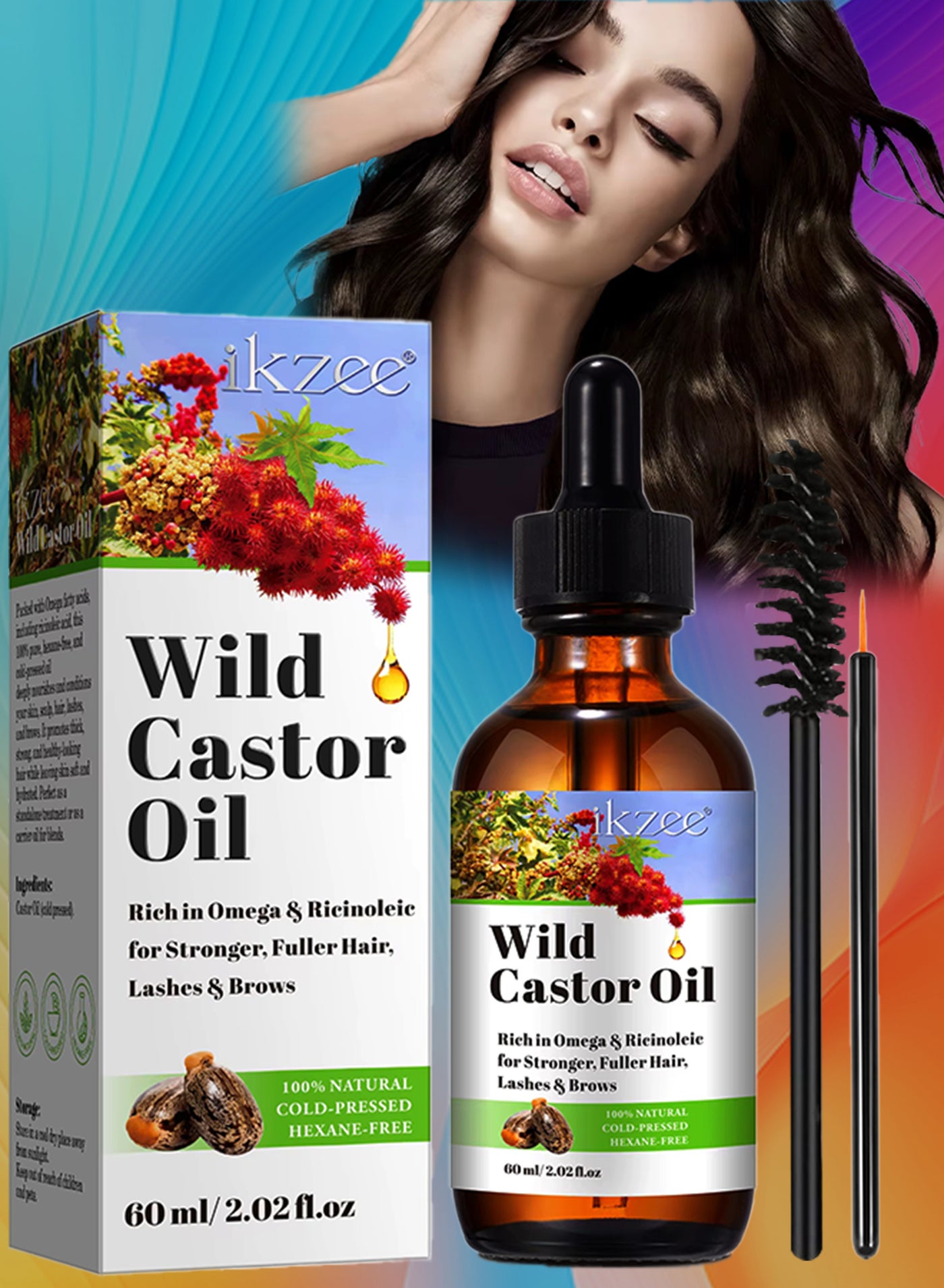 60ml Wild Castor Oil for Hair Growth Organic Castor Essential Oil Rich in Omega and Ricinoleic Acid for Stronger Hair Lash and Brow Castor Serum for Hair Beard Eyelash Eyebrow Growth and Nails Care Hair Serum Castor Oil Hair Growth Serum Hair Oil