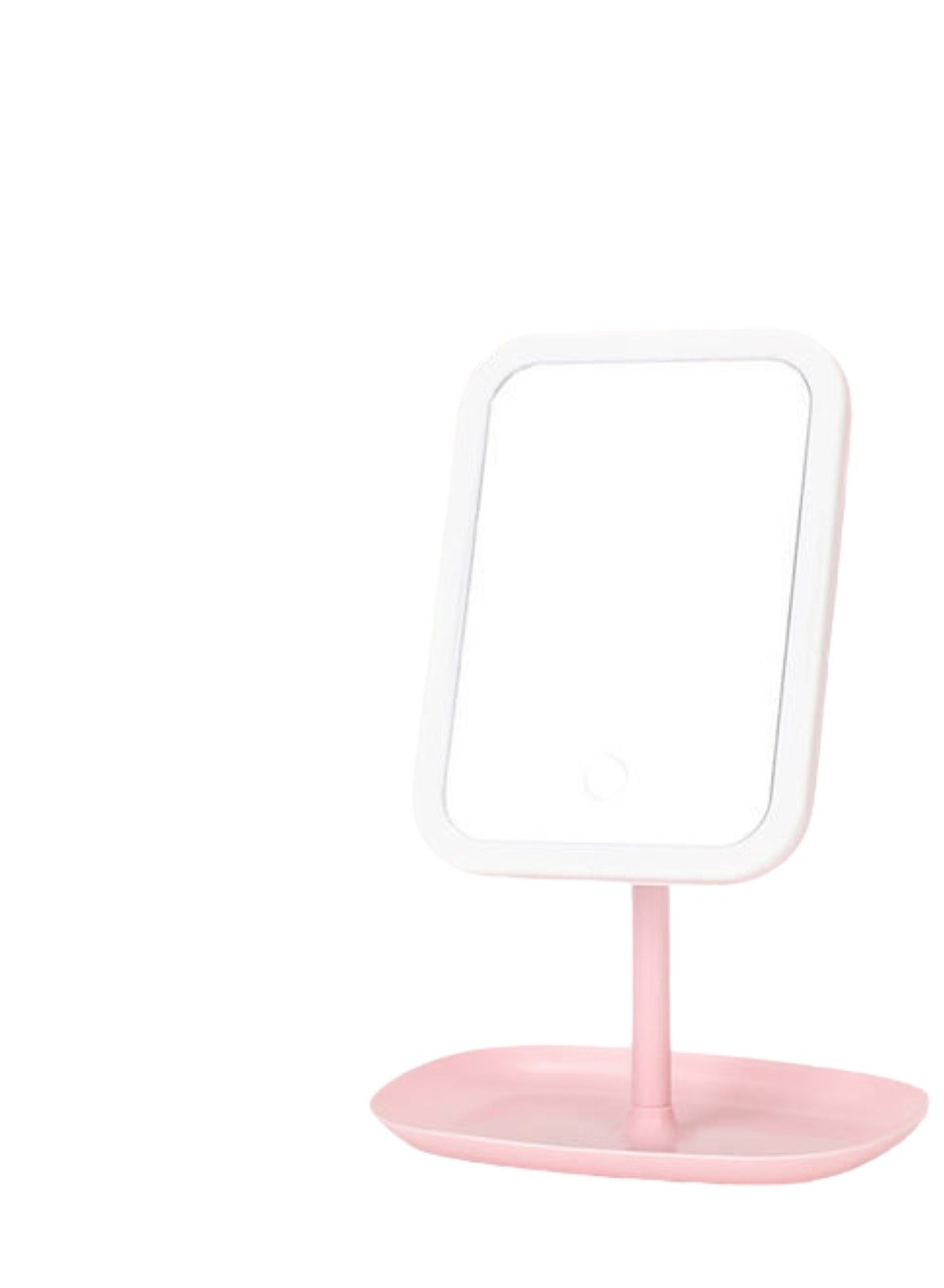 Adjustable LED Makeup Mirror with Storage Tray Pink