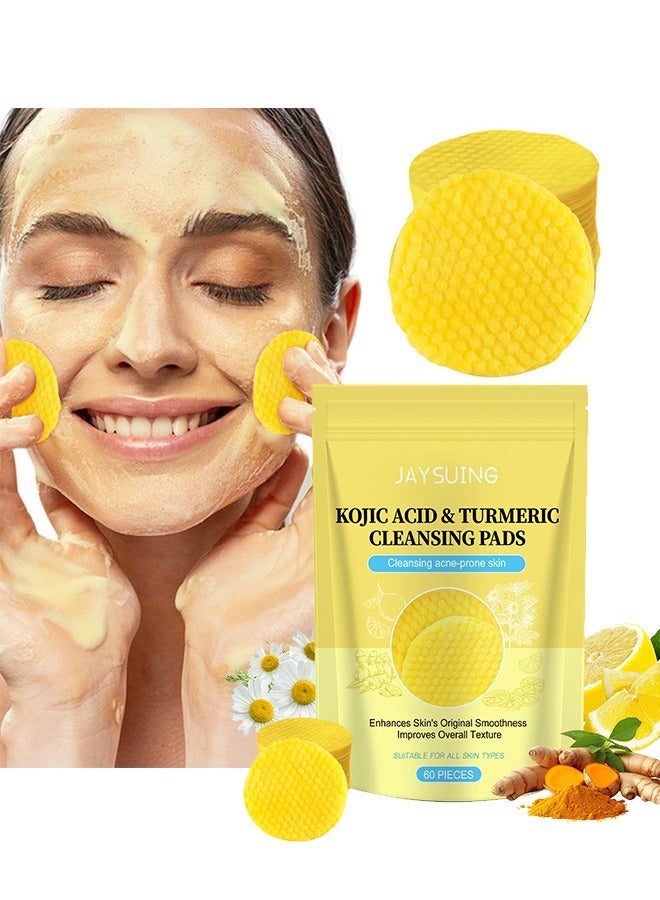 Kojic Acid & Turmeric Cleansing Pads- Dark Spots Cleansing Pads Helps Balance Skin Oil & Water Fade Spot Remove Excess Keratin Clean Oil Refines Pores 60 Pieces