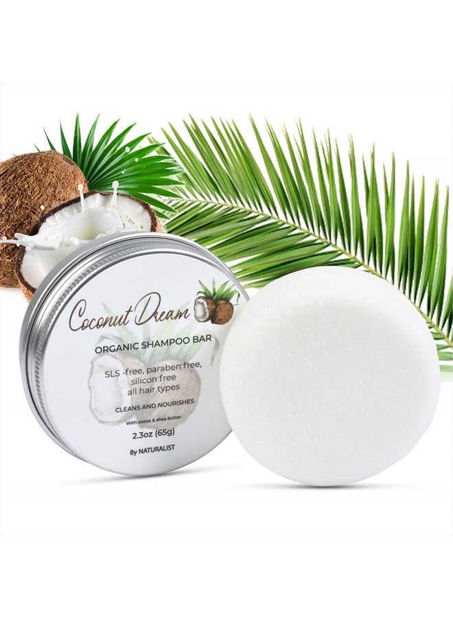 Solid Shampoo Bar, 100% Organic, Plant Based, SLS Free, Vegan, All Hair Types & Body Care | pH Balanced, Plastic Free | Eco Friendly, Safe For Travel (coconut)