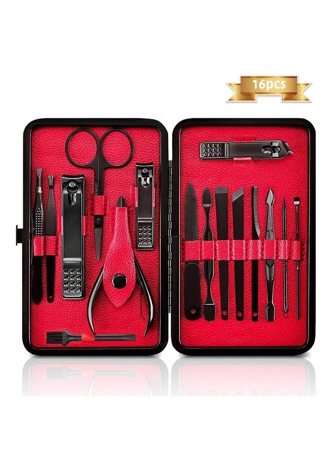 Nail Clipper Set Manicure Pedicure Set, HARPIMER 16PCS Stainless Steel Nail Care Cutter Cuticle Remover Nail Clippers Pedicure Tool Kit, with a Portable Case (Black)