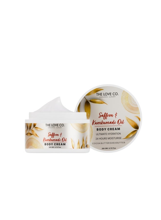 Saffron & Kumkumadi Body Cream 200g – 24-Hour Hydration, Daily Moisturizing Cream for Dry Skin, Revitalizes & Nourishes Skin