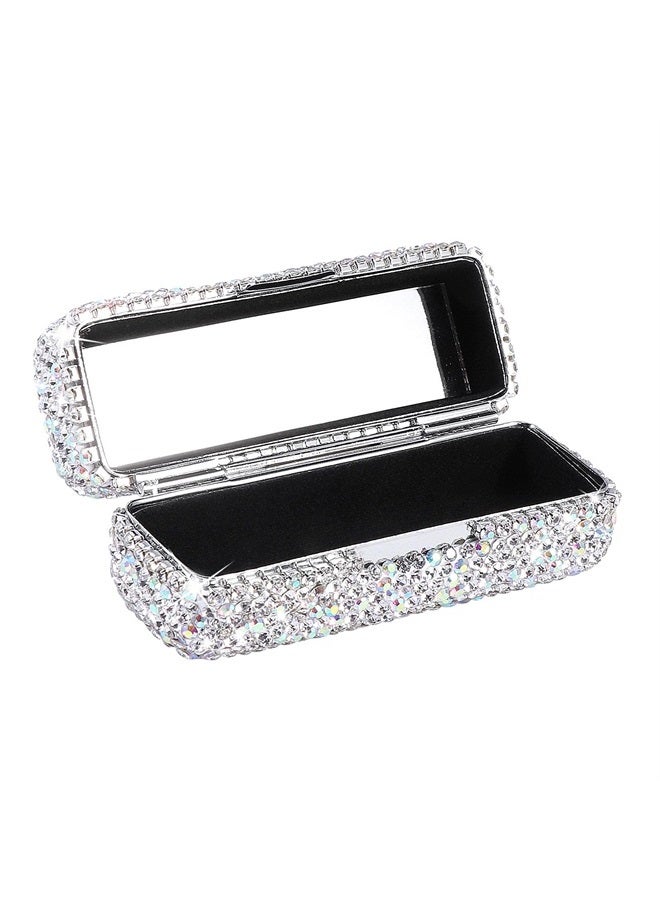 Crystal Lipstick Case Holder Shiny Rhinestone Lipstick Organizer with Mirror Portable Bling Diamonds Lipstick Storage Holder Lip Gloss Makeup Storage Bag