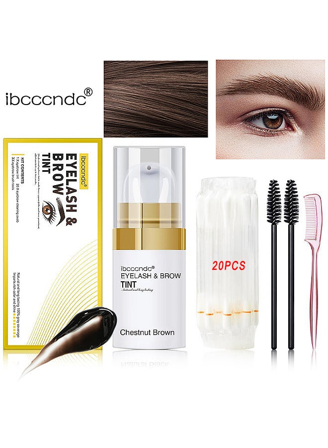 Eyelash And Brow Tint Color Kit, Instant Eyebrow Brown Hair Color Kit Voluminous Coloring For Lash And Brow Perfect Partner For Lash Perm Lift Lamination Treatment, Quick Results (Chestnut Brown)