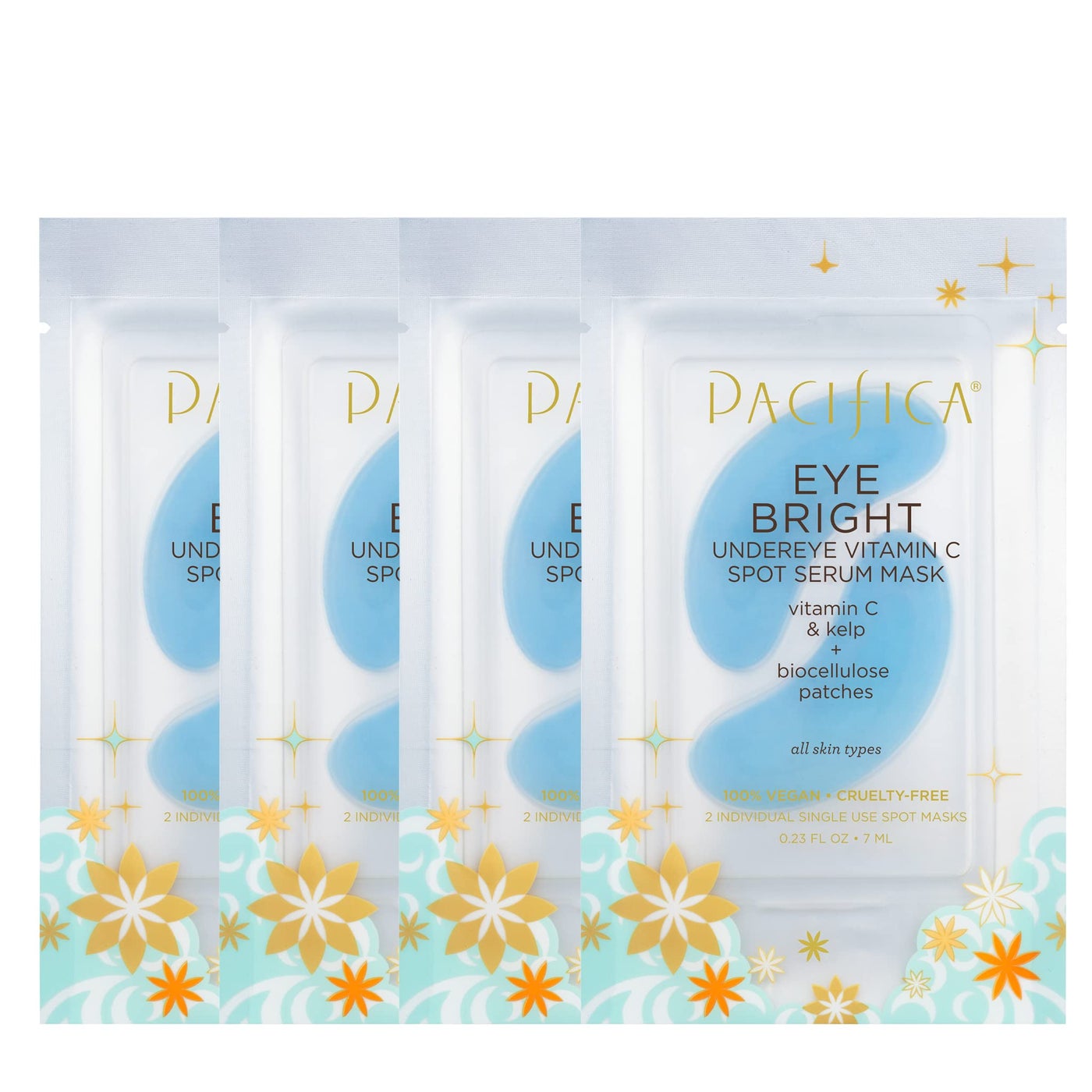 Pacifica Undereye Spot Serum Mask â€“ Bright Eye Vitamin C Mask for Dark Circles & Hydration, Brightening Under Eye Treatment, Vegan & Cruelty-Free, 4 Pack