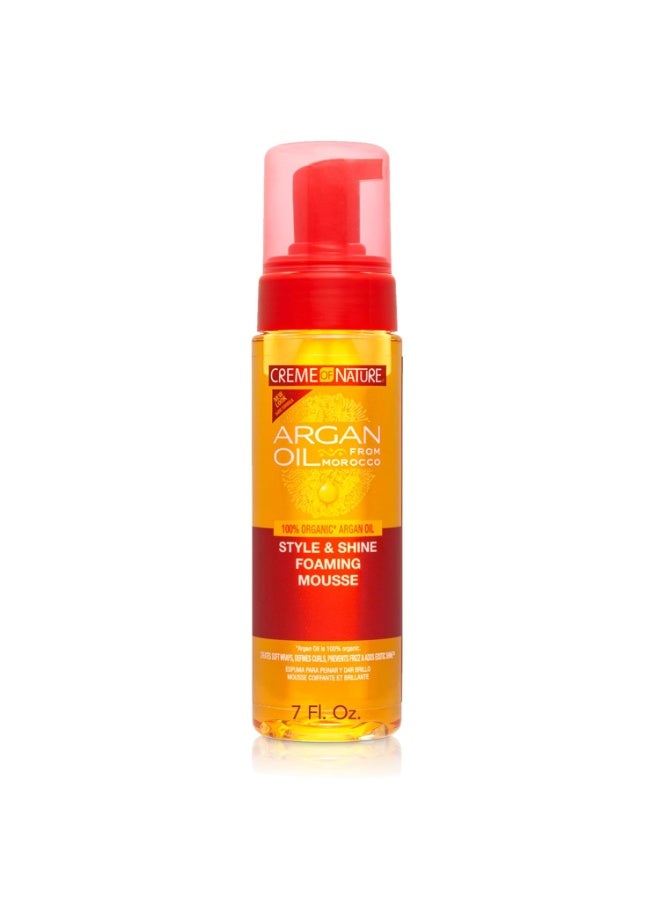 Creme of Nature Style & Shine Foaming Mousse, Defines Curls & Controls Frizz, Moisturizes Hair with Argan Oil from Morocco, Gift for Her, 7 fl oz