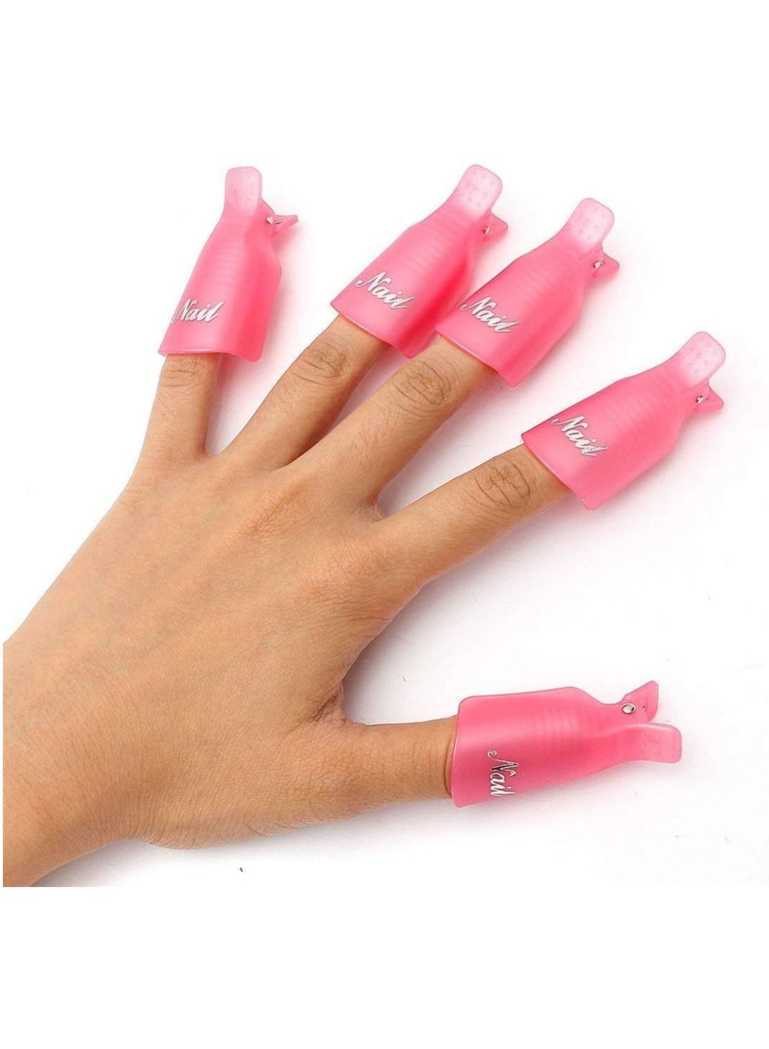 ORiTi 10PC Plastic Acrylic Nail Art Soak Off Cap Clip UV Gel Polish Remover Wrap Tool (PINK)
