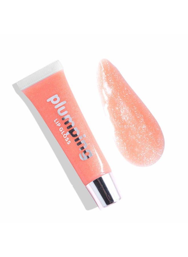 Glitter Glossy Plumping Lipgloss 9 Colors Moisturizing Lip Plumper Shiny Jelly Lip Gloss Natural Liquid Lipstick for Women and Girls (Glitter Glossy, 02#Peachy Pink)