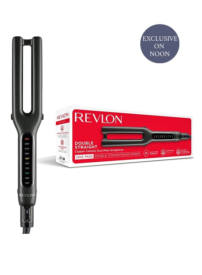 Revlon Double Straight Hair Straightener with (Dual Plate Design, Advanced Copper Ceramic Technology, LED Display, Smart Heat Memory System, 10 Heat Settings up to 235°C) - Black - RVST2204UK
