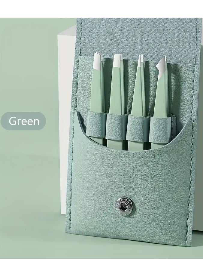 4pcs Stainless Steel Tweezers Set - Precision Eyebrow & Lash Clips, Rust-Resistant Makeup Tools for Perfect Plucking