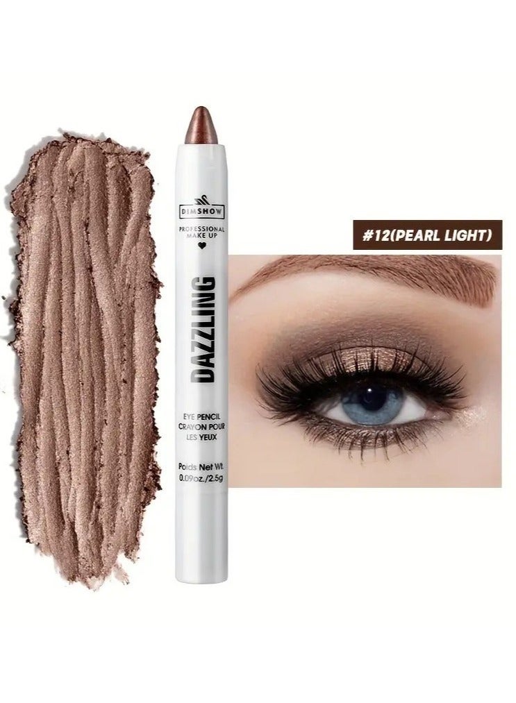 Vibrant Pearl Glitter Eyeshadow Pen - Liner & Shadow Combinations - Waterproof, Sweat-Proof, Smudge-Proof, Brightening Highlighter for Music Festivals, Under Crease, Eyelid Application #12