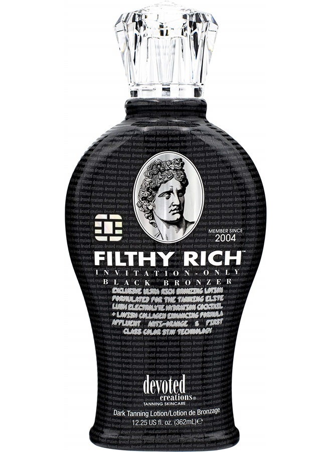 Filthy Rich - Luxurious Dark Bronzing Formula with Anti-Orange Technology and High Levels of DHA, Natural, & Cosmetic Bronzers for Immediate Color 12.25 oz.