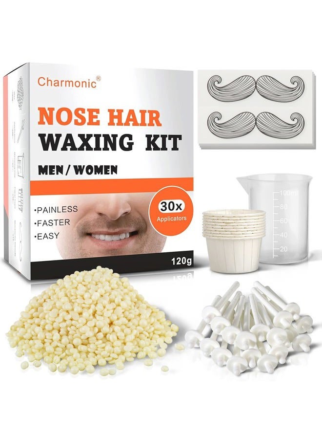 120g Charmonic Nose Hair Waxing Kit with 30 Applicators, Quick and Painless Removal for Men and Women, Enough for 15-20 Uses