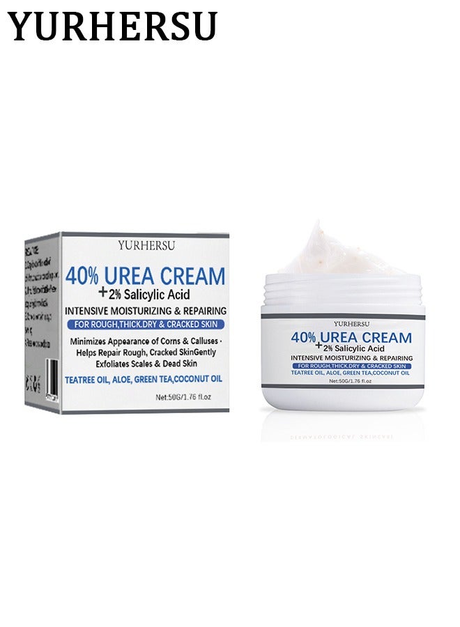 Urea Cream 40% Plus Salicylic Acid 1.76 Oz, Callus Remover Hand Cream Foot Cream For Dry Cracked Feet, Hands, Elbows, Knees, Intensive Moisturizes & Softens Skin, Exfoliates Dead Skin