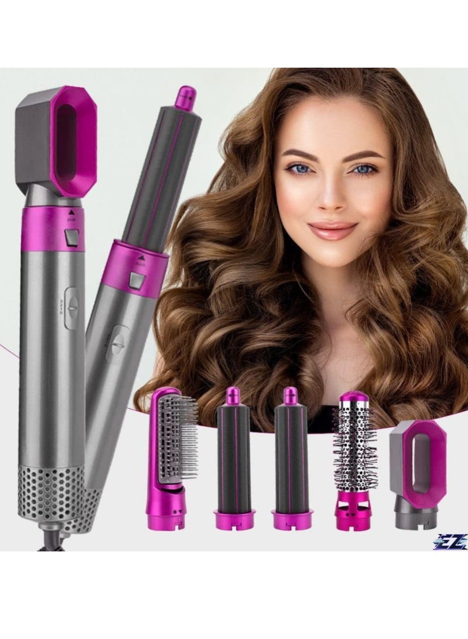 original Hair Styler Brush 5 in 1 Hot Air Volumizing Hair Styling Kit High Performance Brush Hair Dryer Hair Curler Brush For Ladies Effortless Styling  Purple