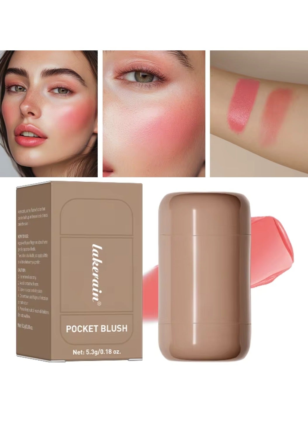 Pocket Blush Stick Cream Blush Stick for Long Lasting Lightweight Natural Blush Waterproof Sweatproof Hydrating Blush and Lipstick Creamy Blendable Makeup Blush 03