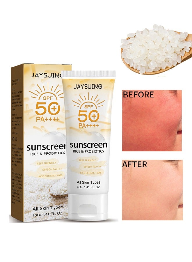 Rice & Probiotics Sunscreen SPF 50+ pa++++,Moisturizing Sunscreen Protect skin, Prevent UV Damage,Rice Probiotics Nourish & Whitening Skin 40g