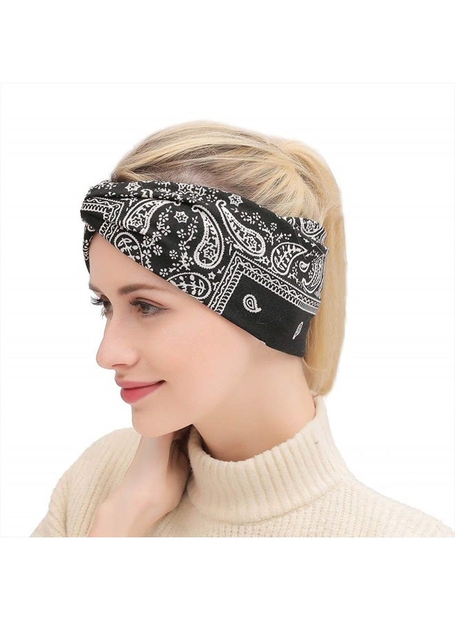 6Pcs Boho Headbands for Women Elastic Floral Print Paisley Bandana Knot Headbands Turban Headwraps Criss Cross Head Wrap Hair Band Yoga Running Sport Twisted Hairband Hair Accessories for Women Girls