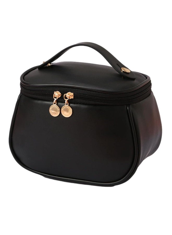 Large-Capacity Travel Cosmetic Bag, Portable Makeup Case Travel Wash Bag, Waterproof Leather Makeup Bag Everyday Use, Multifunction Toiletries Organizer Storage Bag (Black)