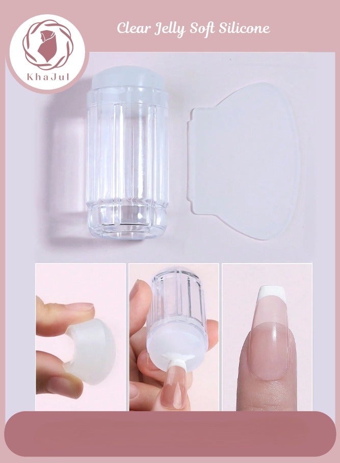 Clear Jelly Soft Silicone Nail Art Stamping Stamper with Cap Image Plate Manicure Tools DIY Polish Kit