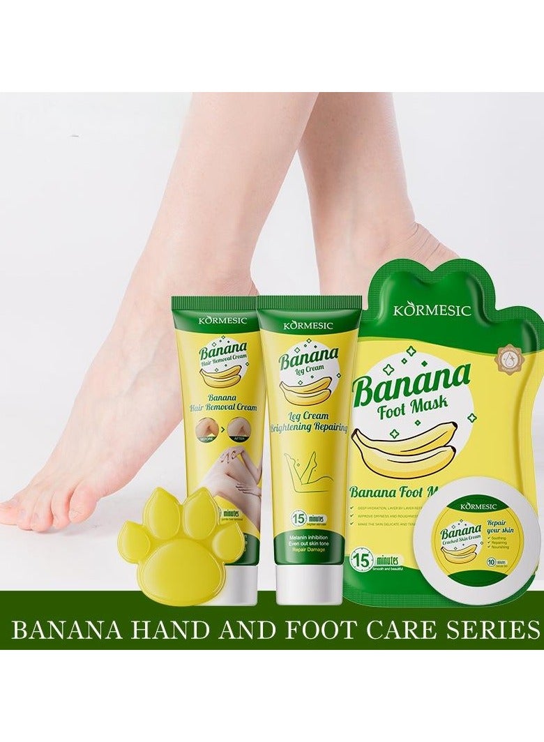Banana Foot Care Set | Essential Foot Care Kit | Includes Foot Mask, Cracked Skin Cream, Leg Cream, Soap, and Hair Removal Cream