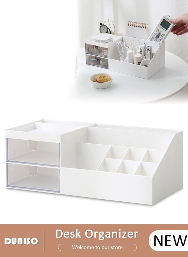 Desk Organizers Storage Box Cosmetic Storage Organizer Makeup Organizer Mini Desk Storage for Office Supplies Bathroom Counter or Dresser White