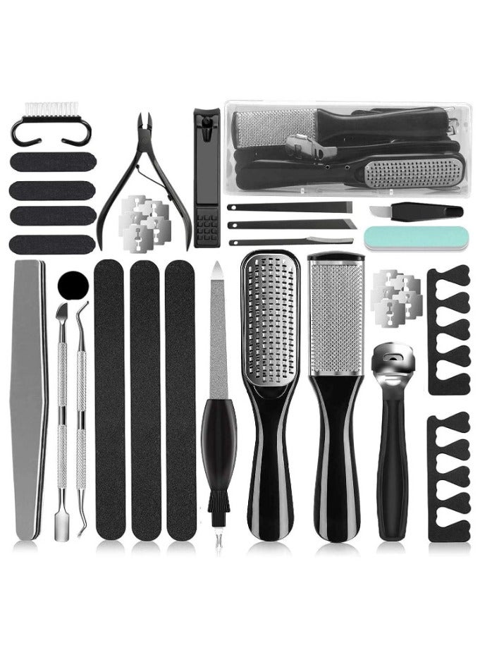 26 In 1 Professional Pedicure Tools Set Stainless Steel Foot Care Kit Foot Rasp Dead Skin Remover Pedicure Kit For Men Women Travel 0.62lb