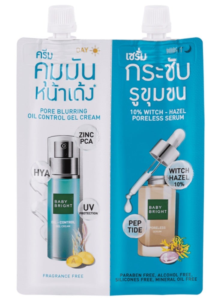 Baby Bright Pore-Minimizing Set – Witch Hazel Serum + Oil Control Gel Cream | Pore Tightening + Oil Control | Day & Night Skincare