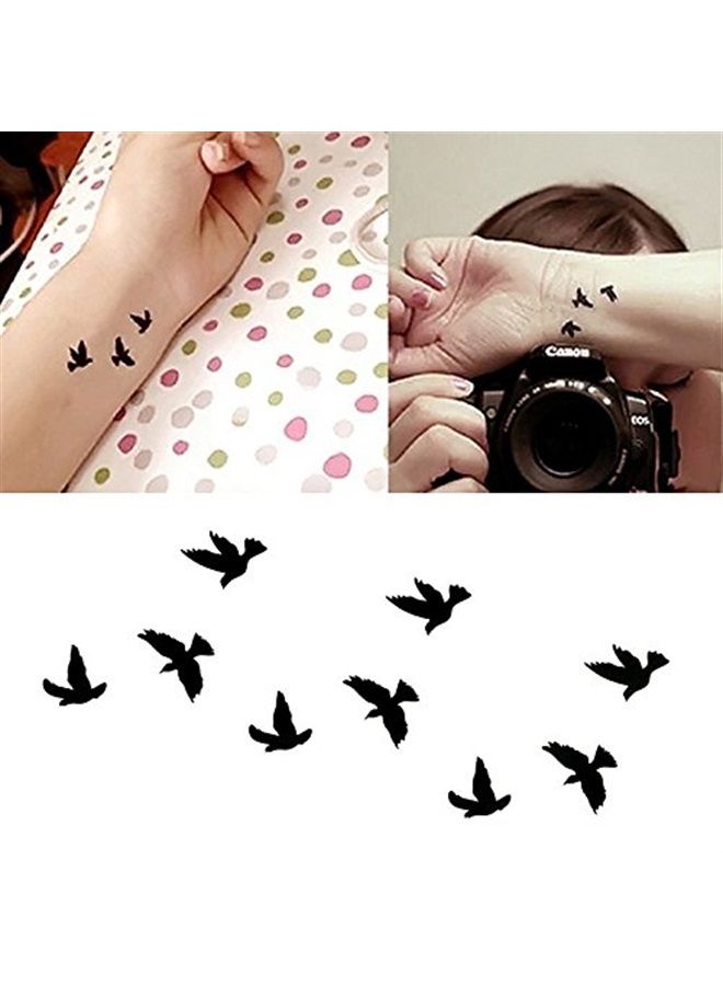 Small Cute Temporary Tattoo Black Bird (Set of 2)