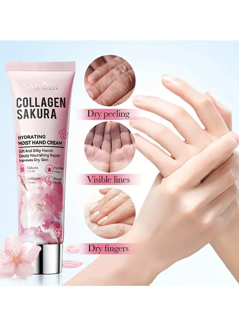 2PCS Cherry Blossom Collagen Moisturizing Hand Cream, Improve Dry Skin, Moisturize Smooth, Delicate, And Soft Skin