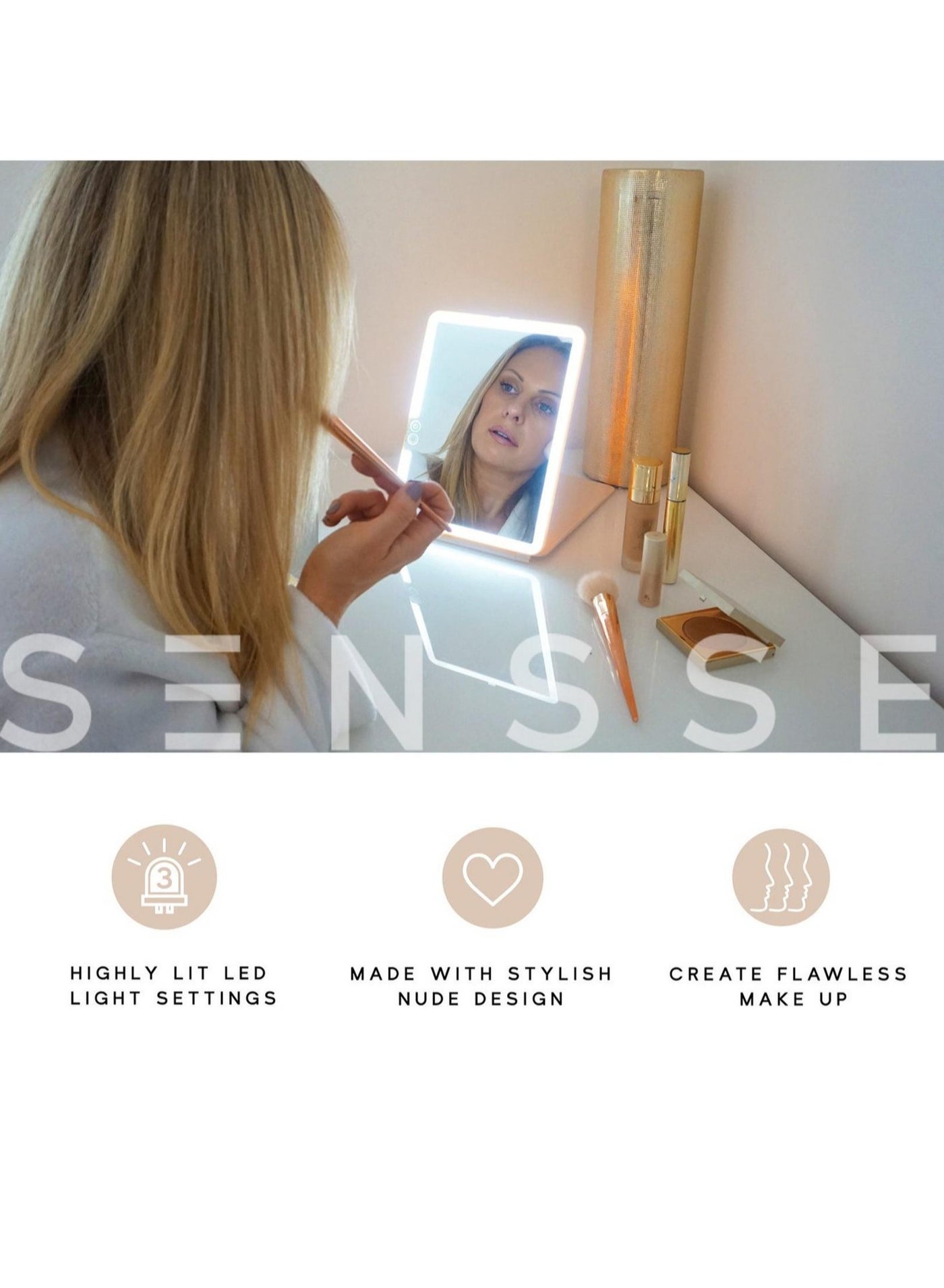 Stylish and Sleek Glow Up Teal Marble Mirror with Illuminating LED Technology and USB Port 27x19x2 cm | Makeup Mirror