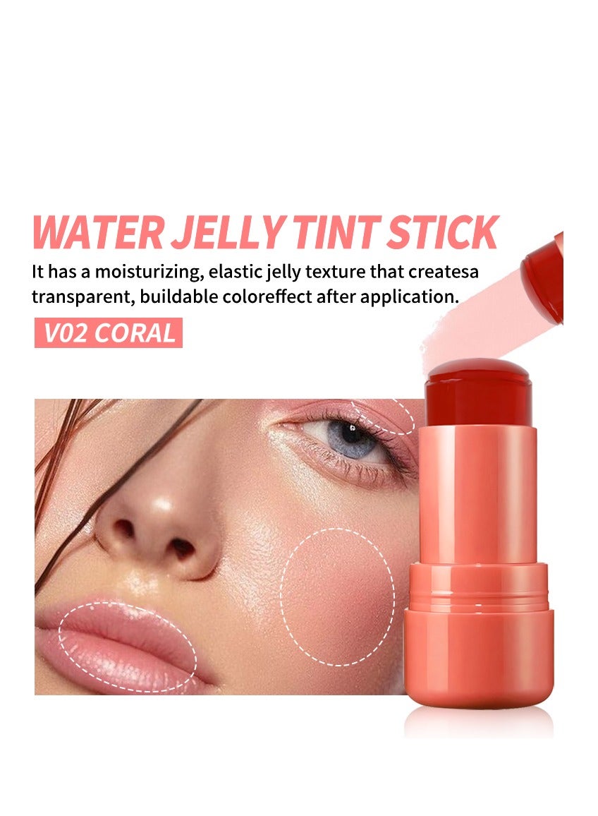 Jelly Blush Stick Blush Cream for Cheeks Eyes Lips Stick for Brightening, Blush in Natural with Waterproof Sweat-Resistant, Nude Makeup Multi-Use Color Stick Creamy Blush 02 CORAL