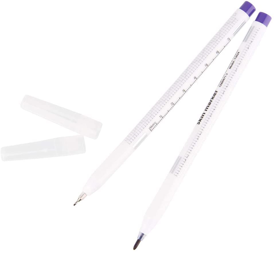 Beauty7 Tattoo Skin Markers Pen Piercing Eyebrow Tattoo Pen Surgical Tip 0.5mm/1mm Body Art Scribe Marking Tool with Ruler (1 Pack)
