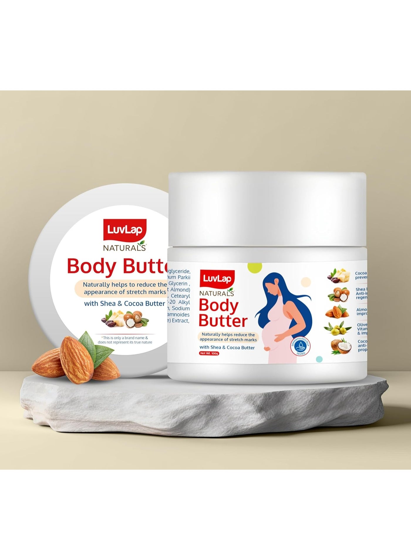 Naturals Body Butter for Pregnant Belly, 100g, with Shea & Cocoa Butter, Almond, Olive & Coconut Oil, Gives Relief to Dry & Itchy Skin, Stretch Mark Cream, Dermatologically Tested