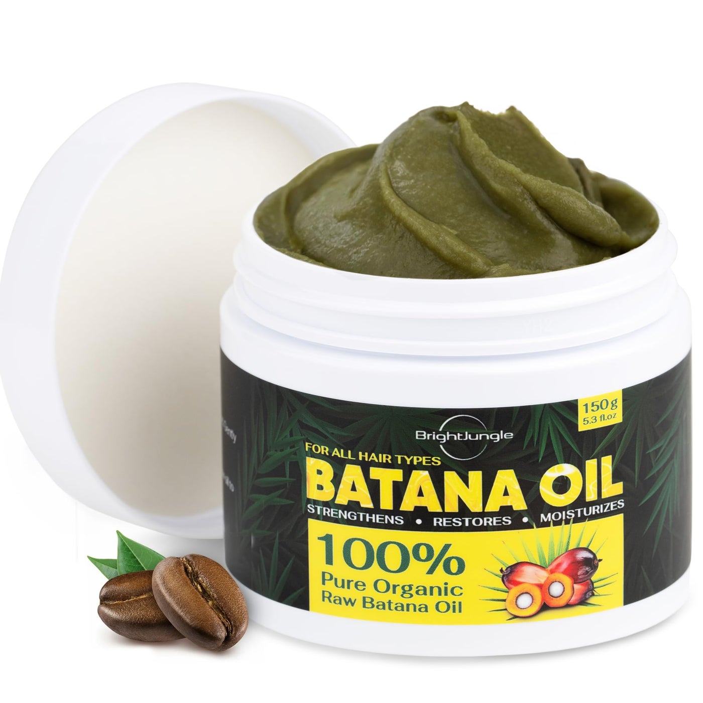 BRIGHTJUNGLE Raw Batana Oil for Hair Growth √¢‚Ç¨‚Äú Hair & Scalp Oil for Thickness & Shine √¢‚Ç¨‚Äú Men & Women - 100% Pure, Organic, Cold-Pressed 5.3oz (150g) √¢‚Ç¨‚Äú Dr. Sebi Approved √¢‚Ç¨‚Äú Nourishing