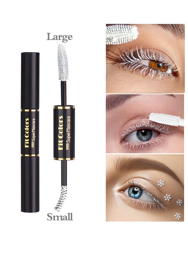 Double-Headed Colored Mascara - Silk Fiber Mascara with Folding Eyelash Comb Brush,Liquid Colored Mascara Lash Extensions,Waterproof, Sweat-proof, Non-blooming, Long and Multi-color Base #01 White