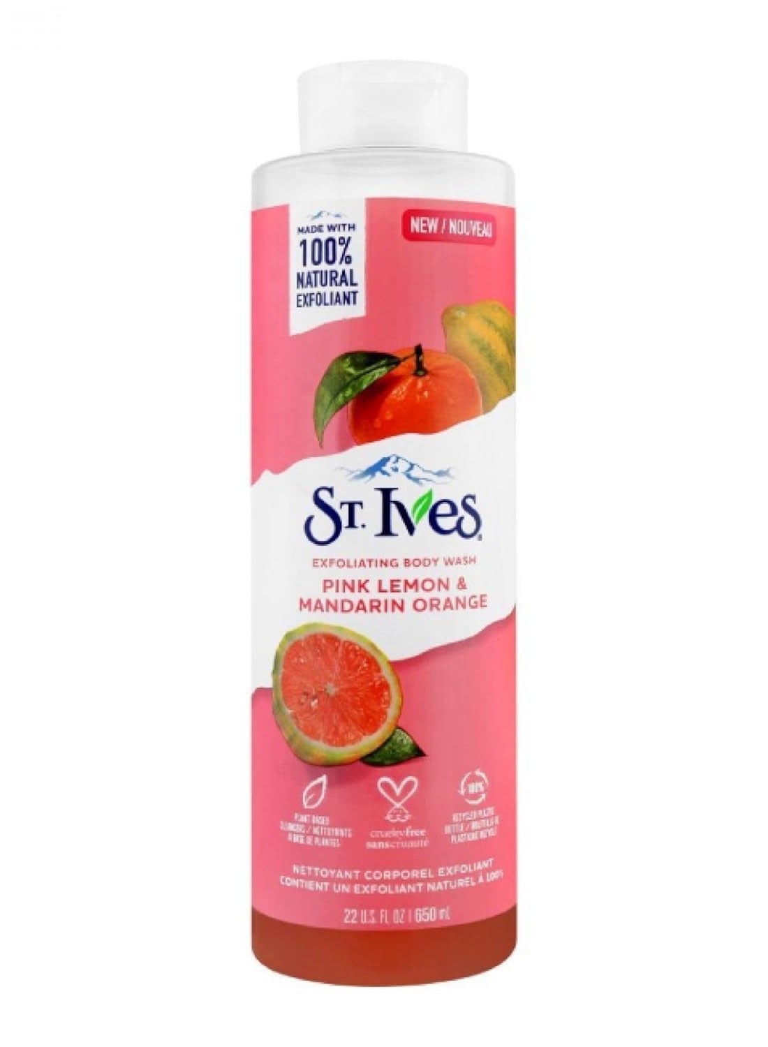 Exfoliating Body Wash Pink Lemon and Mandarin Orange Extracts Shower Gel for Women 100 Percent Natural Extracts Cruelty Free Paraben Free 650ml Transparent