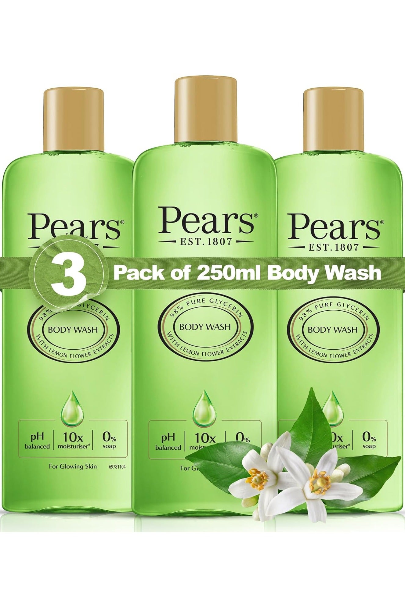 Body Wash with Lemon Flower Extract 3 x 250ml,  Nourishing Gel Cleanser -Crafted with Natural Oils
