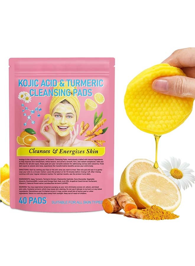 40Pcs Kojic Acid & Turmeric Cleansing Pads For Dark Spots | Turmeric Kojic Acid Cleansing Pads Helps Balance Skin Oil & Water, Fade Spot, Remove Excess Keratin, Clean oil Refines Pores