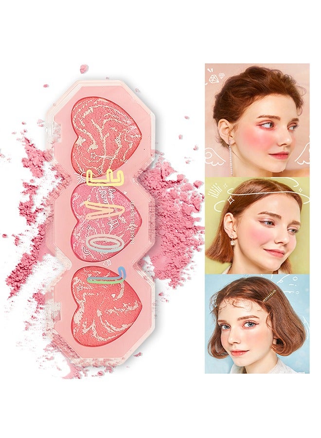 Baked Blusher-Three Color Heart Blush, Highlight Eyeshadow, Relief Eyeshadow Tray, Durable Waterproof And Sweat Resistant Makeup, Natural Three Dimensional, Soft Feeling The Apply On Your Face