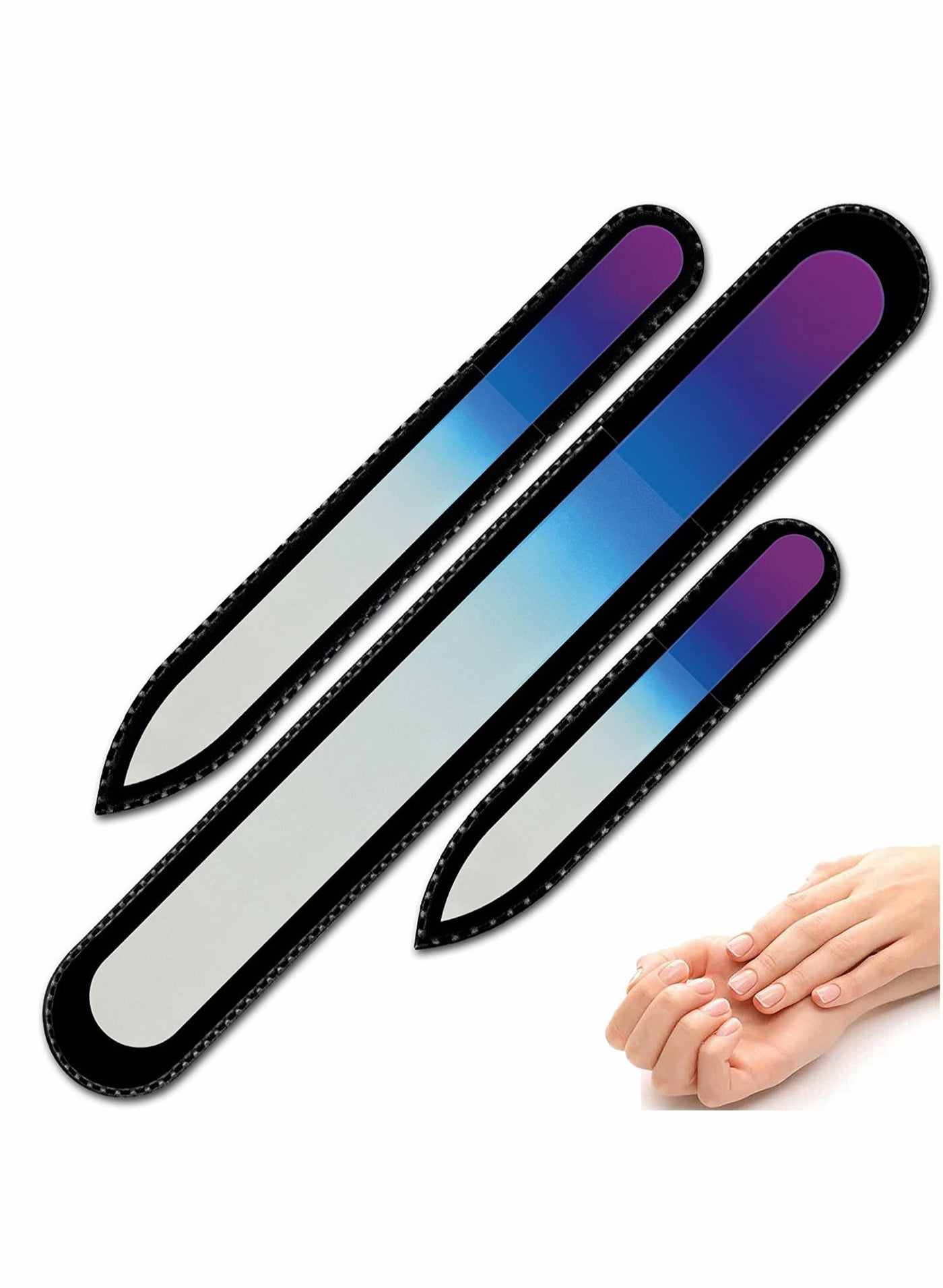 3 Piece Professional Crystal Nail File Set Multicolour