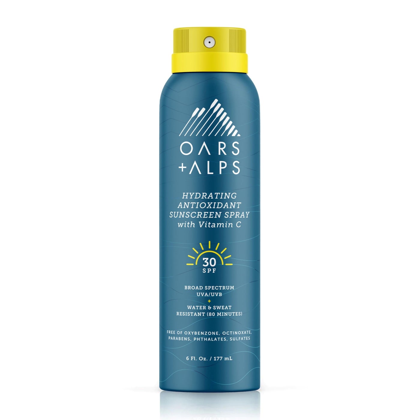 Oars + Alps Hydrating SPF 30 Sunscreen Spray, Naturally Derived Skin Care Infused with Vitamin C and Antioxidants, Water and Sweat Resistant, 6 Oz, 1 Pack