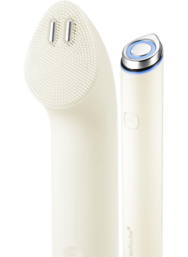 Medicube Mini Booster Pro Plus Cleansing Device Set | 2-in-1 Facial Cleansing, Skincare Device | Pore, Makeup, Excess Sebum Care | Portable Skincare Booster with 3 Modes | Korean Facial Device, Beige