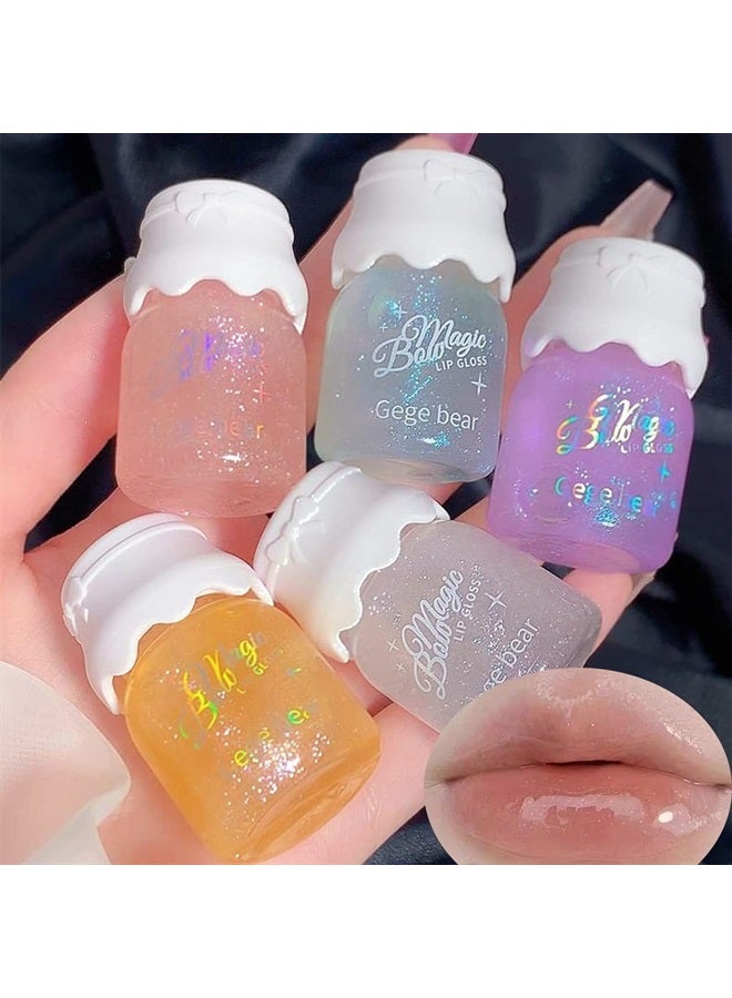 5 Colors Shimmer Lip Gloss Set Hydrating Lip Glow Oil Cute Hydrating Tinted Lip Transparent Balm Set